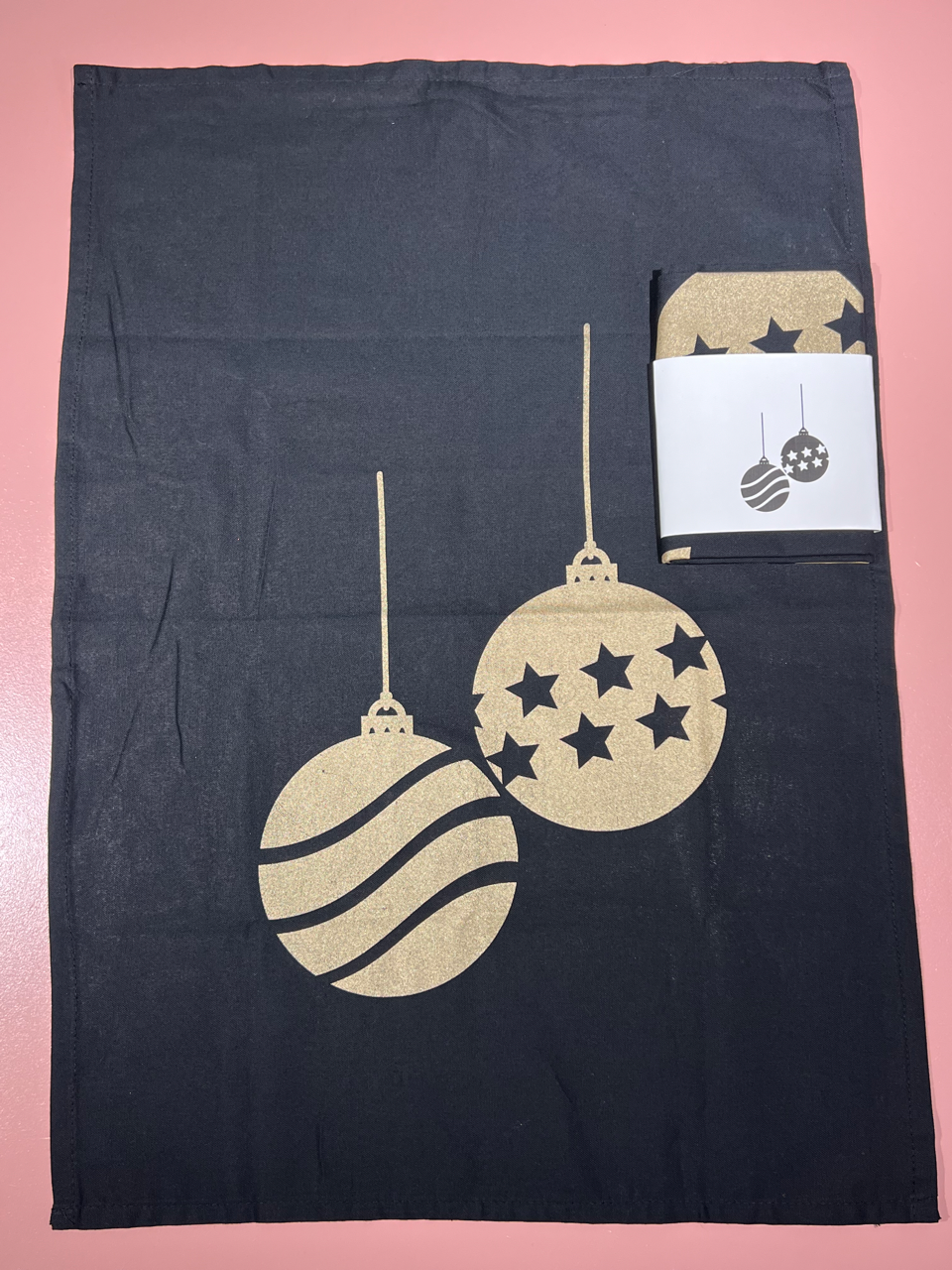 Schwarzes Geschirrhandtuch "Weihnachtskugeln"