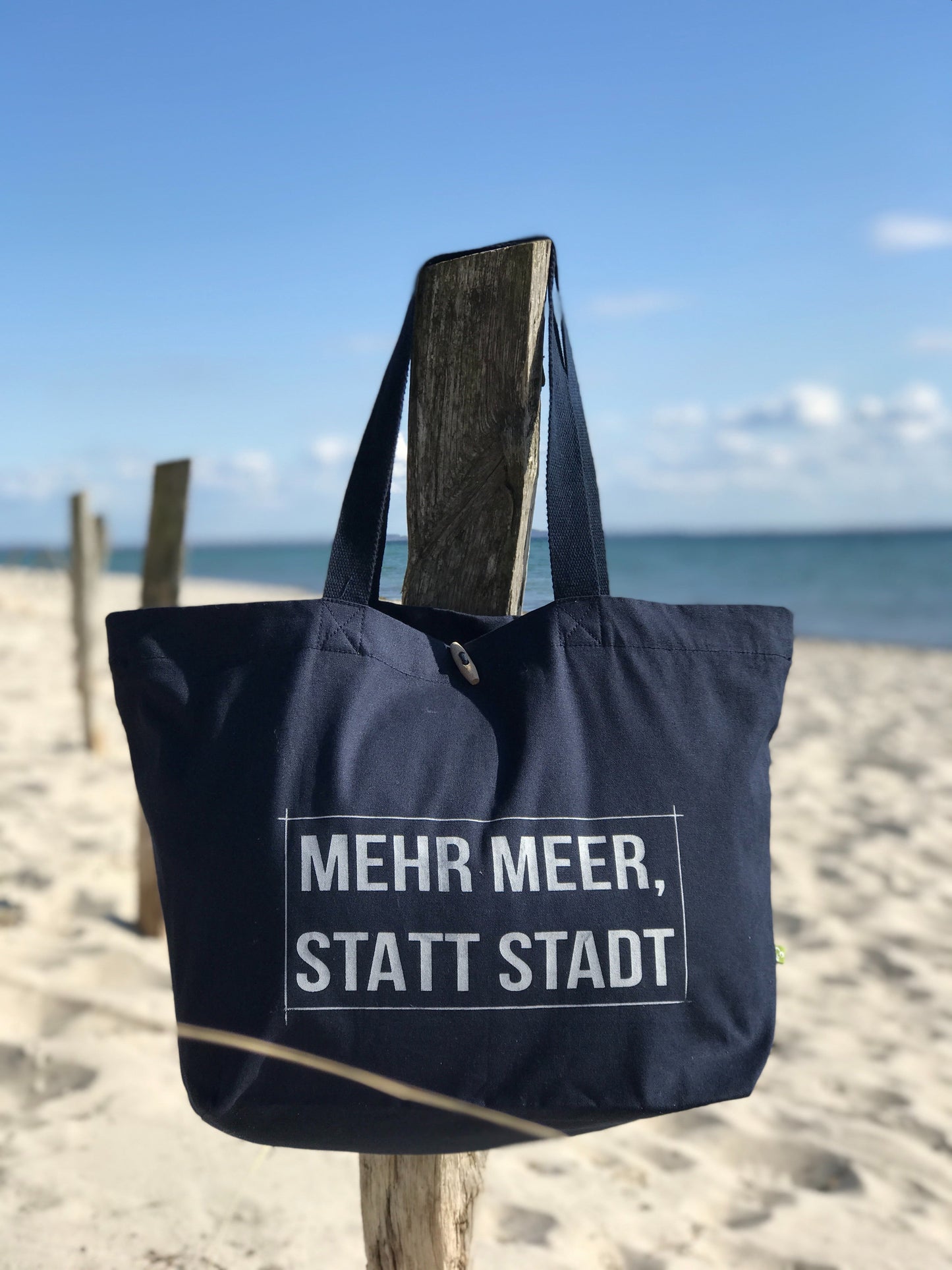 Organic Marina Bag blau "Mehr Meer, statt Stadt"