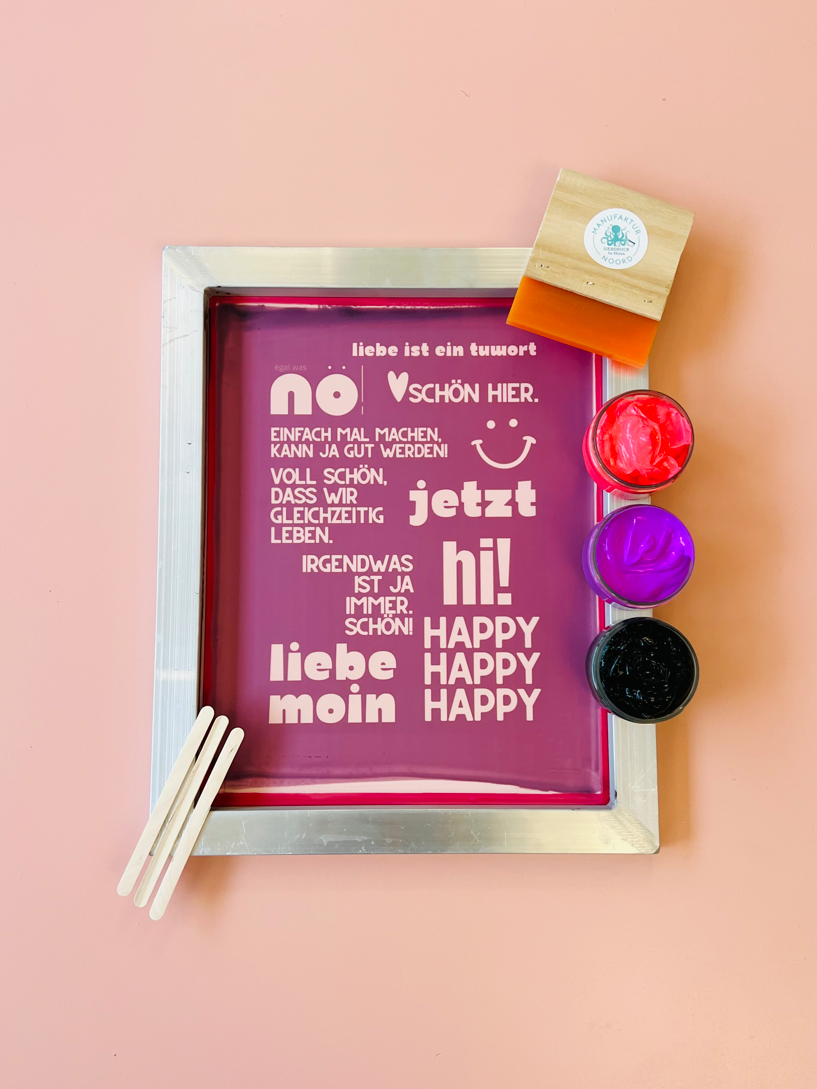 Siebdruck-Set: "Lütte Woorte" A4(+)-Sieb