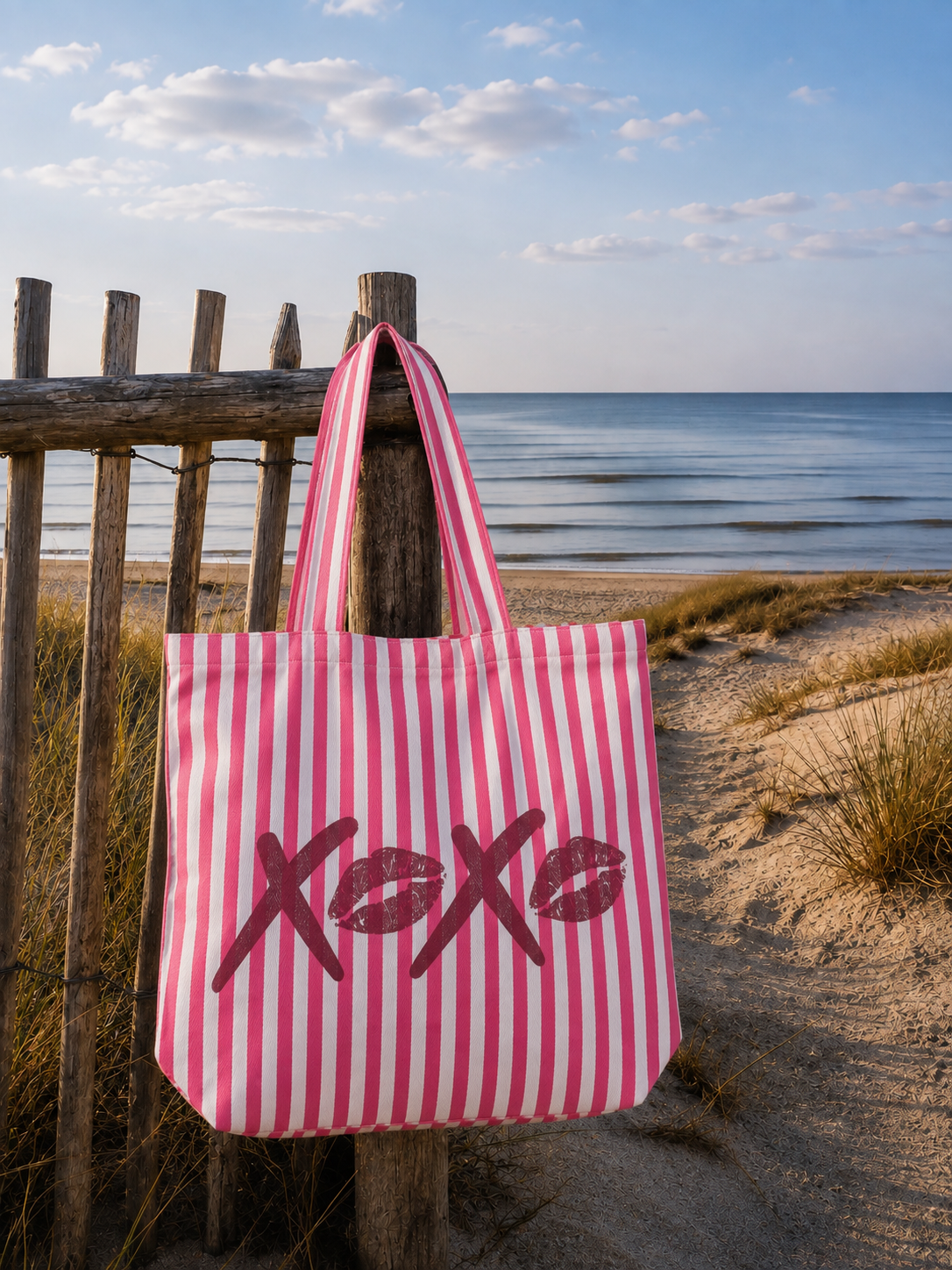 Grooter Büdel "XOXO" (pink-gestreift)