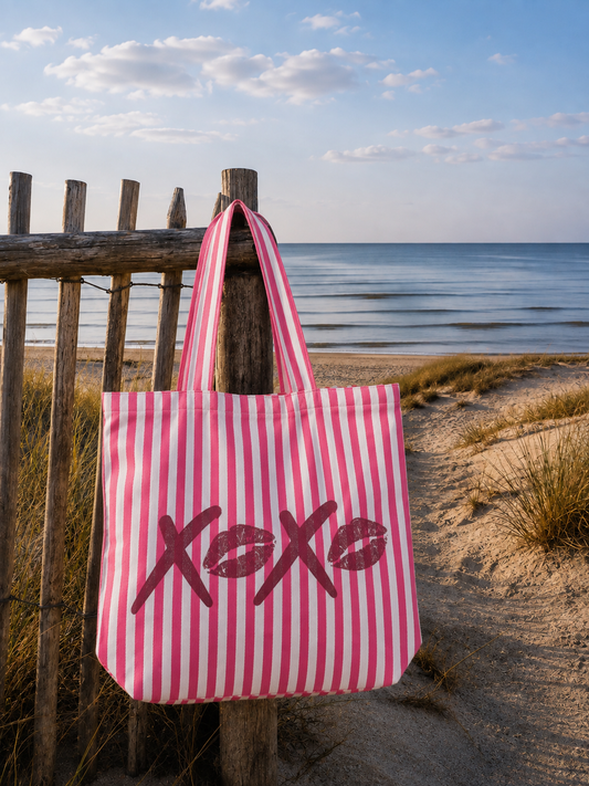 Grooter Büdel "XOXO" (pink-gestreift)